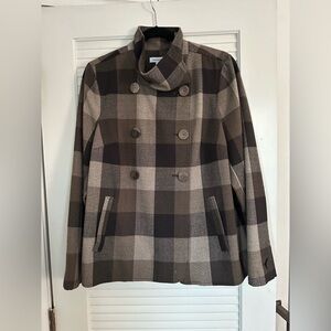 Liz Claiborne Women's Brown Plaid Double-Breasted Jacket